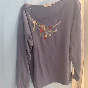 Beautiful blue long sleeve shirt with flowers